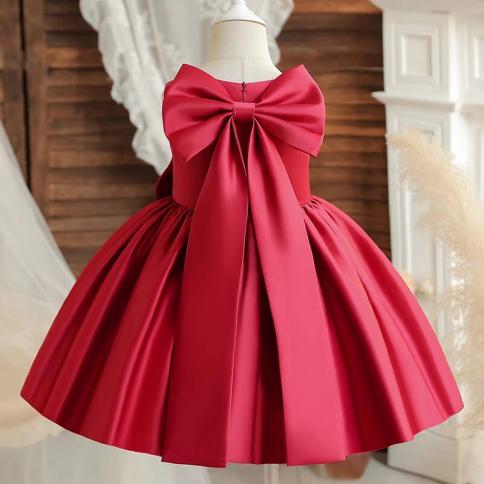 Vestido vermelho de natal para meninas, vestido elegante para crianças de ano novo, vestido de festa de aniversário de princesa,