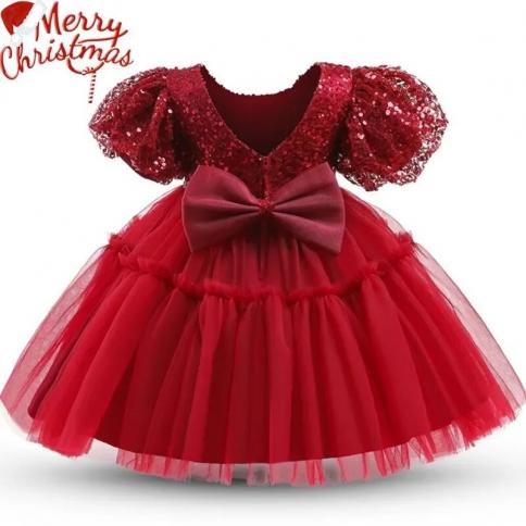 Bebê meninas vestido de noite de natal meninas lantejoulas vestido de princesa flor meninas trajes de casamento crianças inchado
