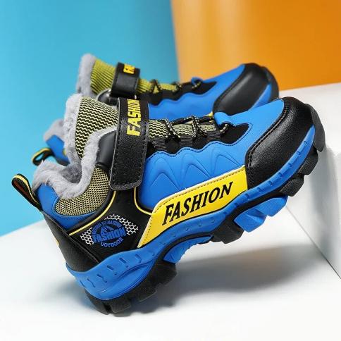 Kids Casual Sneaker Winter Hiking Shoes Plus Cotton Children's Boys Shoe Outdoor Sport Climbing High Tops Simple Young F