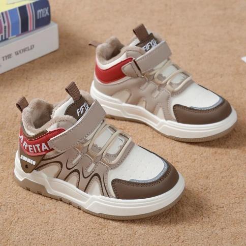 New Board Sports Shoes Children Winter Boy's Sneaker Plus Cotton Winter Lightweight Warm Plush Hard Wearing Kids Casual 