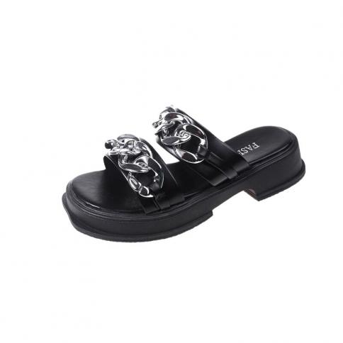 2023 New Fashion Chain Platform Shoes Women Slippers Summer Brand Party Dress Women Sandals Slides Femme Flip Flops Zapa