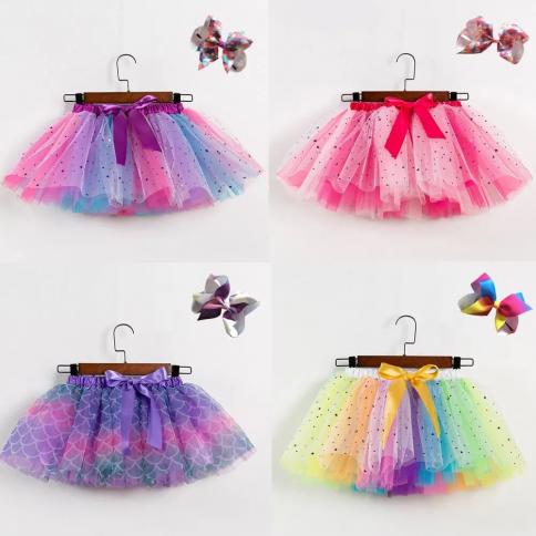 Rainbow Tutu Skirts For Girls Fashion Elastic Ballet Dancewear Mini Skirt For Birthday Party Layered Tulle Tutu Skirt Fo