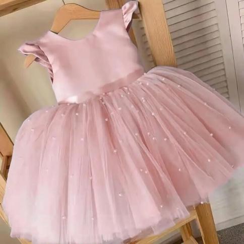 Flower Girl Dresses Birthday Tulle Dress Backless Bow Princess Wedding Gown Kids Party Wear Princess Bridesmaid Dresses 
