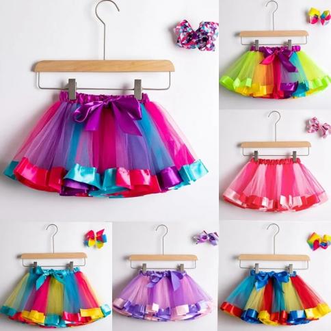 2024 nueva falda tutú para niñas, ropa elegante, minifalda colorida, faldas de tul arcoíris para fiesta y baile para niños, C