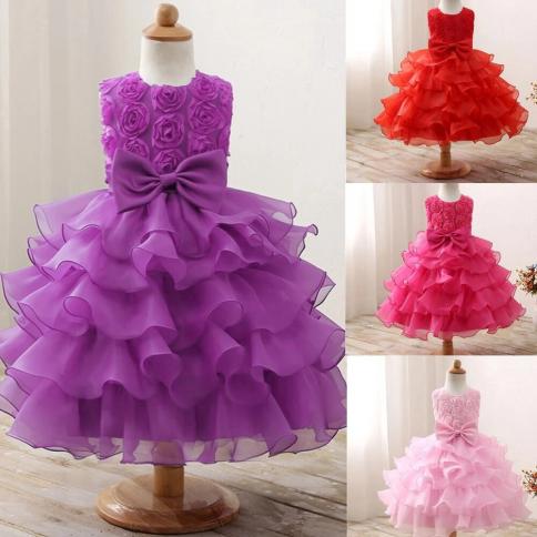 Flower Party Dress For Girl Sleeveless Elegant Birthday Princess Tutu Gown Wedding Evening Formal Prom Kid's Dresses For