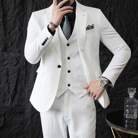 2023 Fashion New Men Leisure Boutique Business Solid Color Slim Wedding Suit / Male Solid Color 3 Pcs Blazers Jacket Pan