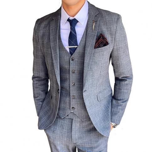 Autumn Spring Men's Three Piece Suit Jacket Trousers Vest Set / Male Slim Fit High Quality Luxury Banquet Blazer Coat Pa