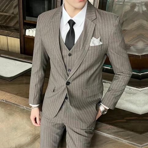 Suit Jacket Vest Pants 3 Pcs Set / 2023 Fashion New Men's Casual Business Solid Color Slim Fits Blazers Coat Trousers Wa