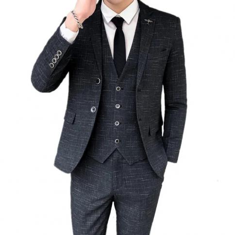 Fashion Men's Casual Boutique Business Plaid Dress Suit / Male Slim Blazer Jacket Coat Trousers Pants Vest Waistcoat 3 P