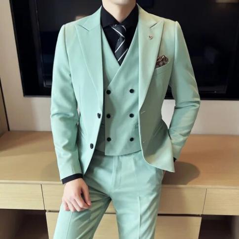 2023 Fashion New Men's Business Solid Color Slim Suit / Slim Fit Double Breasted Waistcoat Dress Blazers Jacket Coat Ves