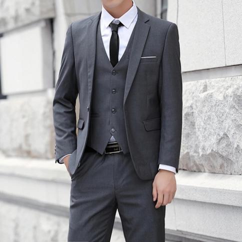 2023 New Men's Business Casual Blazers 3 Piece Suits Set Coat Vest Pants / Wedding Banquet Work Blazer Jacket Trousers S