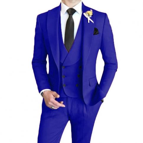 סט 3 יחידות בלייזרים מכנסיים וסט מכנסיים/2023 אופנה חדש לגברים עסק קז'ואל בצבע אחיד מכנסיים מעיל חליפה בגזרה slim fit wai
