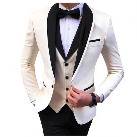 2022 Fashion New Men Business 3 Pcs Suits Set Coat Trousers / Male Slim Wedding Groomsmen Colorblock Blazers Jacket Pant