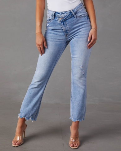 ו-2024 מכנסי ג'ינס ישר נמתח חדש, טמפרמנט לנשים נוסעים מכנסיים מכובסים
