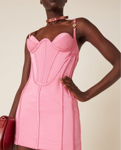 Venda quente nova saia bandagem e vestido de festa de banquete com suspensório rosa da moda