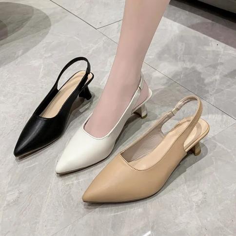2024 Spring/summer New Pointed High Heels, Women's Thin Heels, Baotou Sandals, Back Hollow Shallow Mouth Single Shoes, W