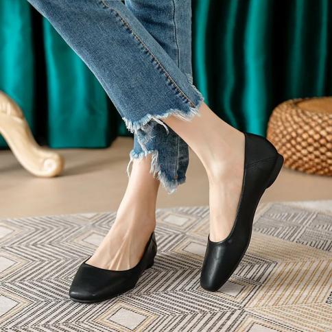 أحذية نسائية مسطحة بمقدمة مربعة أحذية قارب أكسفورد من الجلد للإناث سهلة الارتداء أحذية مسطحة مريحة ضحلة