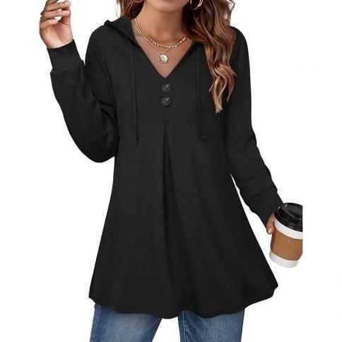 2023 Autumn Women Tops Long Sleeved Shirt Buttons Casual Hoodie T  Shirt Solid Color Pullover Female Clothing Vintage Y2