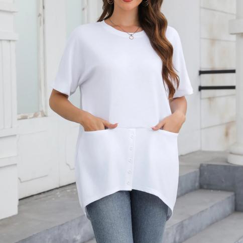 Solid Short Sleeve T Shirt Tops For Women Clothing 2024 Summer Fashion Slim Shirts Tee Female  Casua Loose Pullover Blou