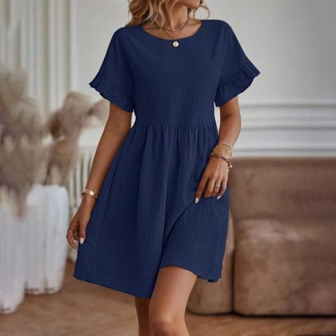 Loose Dress For Women Clothing 2024 Summer Solid Beach Sundress Female  Fashion Slim   Casual Short Sleeve Blouse Dres