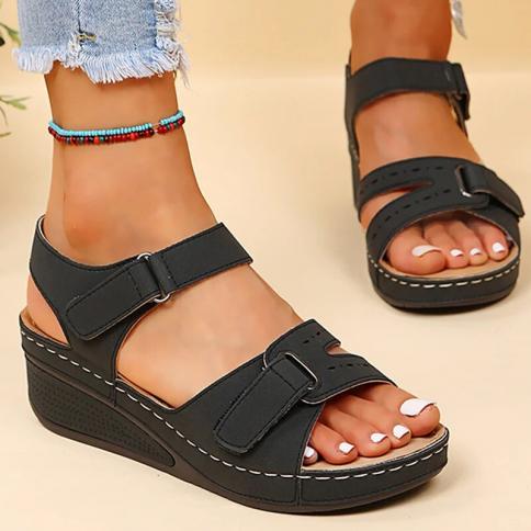 Sandalias de tacón para Mujer, Sandalias de verano con cuña, zapatos de tacón elegantes para Mujer, Sandalias de plataforma para