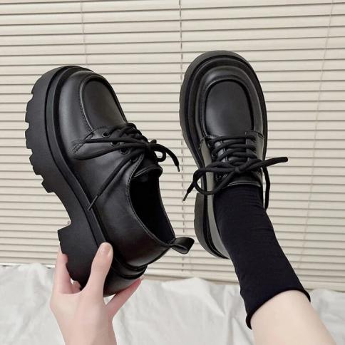 Zapatos planos de plataforma negros para mujer, mocasines sin cordones, zapatos náuticos de diseñador, Oxfords de cuero informal