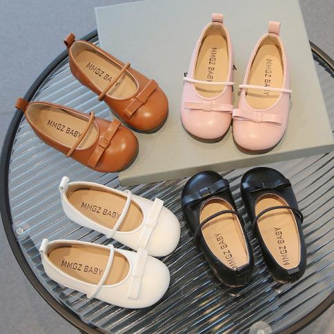 נעלי עור לבנות אביב קיץ עניבת פרפר חדשה נעלי ילדה קטנות אופנה נעלי ריקוד ילדה נסיכה מידה 21 30 גרם