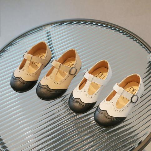 Zapatos de cuero atados en forma de T para niñas, zapatos escolares personalizados con costuras informales para estudiantes, zap