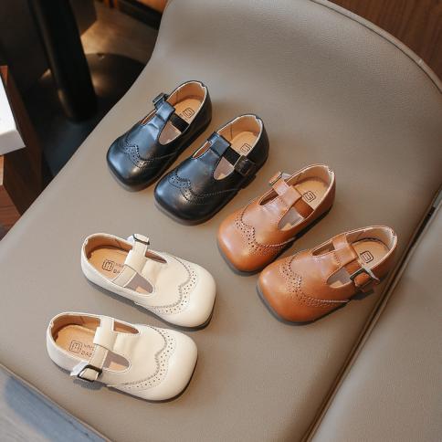 Zapatos de cuero para niñas, zapatos individuales para bebés, primavera 2024, Retro, punta cuadrada, nueva moda, suela suave, za