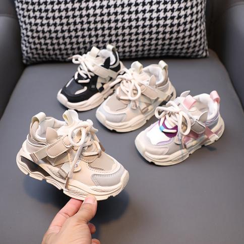 Popular Chunky Sneakers Brand Designer Kids Shoes New Fashion Children Shoes Girls Pu Leather Pink Beige Black Boys Shoe