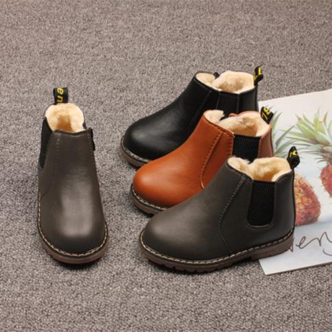 Chaussures d'hiver classiques pour enfants, bottines de neige noires, brunes et grises, courtes et chaudes pour garçons et fille