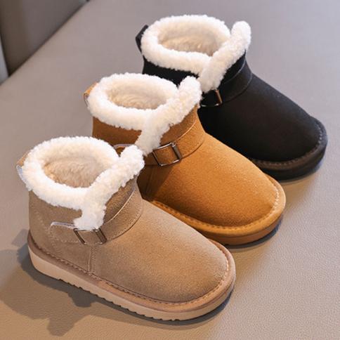 Bottes de neige pour enfants, bottines d'hiver Super chaudes et épaisses en peluche pour filles et garçons, chaussures plates an