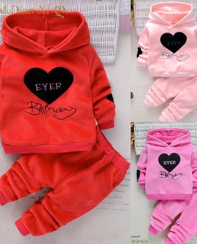 2 יחידות מכתב אהבה חדש לתינוק קטיפה דו צדדית בתוספת קטיפה סוודר עבה עם שרוולים ארוכים  מכנסי מותן אלסטיים