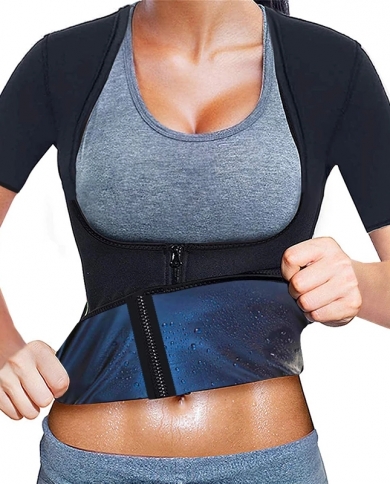 Women Sweat Sauna Body Shaper Vest Heat Trapping Tops Workout Shirts Zipper Jacket Thermo Tees Weight Loss Waist Trainer