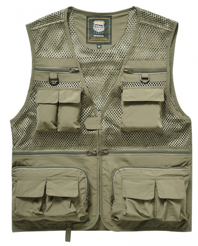 Men Multi Pocket Vest For Summer Male Casual Tool Mesh Sleeveless Jacket With Many Pocket Photographer Shooting Red Wais