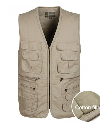 Autumn Winter 100 Cotton Fillers Thick Vest Mens Casual Warm Waistcoat With Many Pockets Male Sleeveless Jackets Plus S