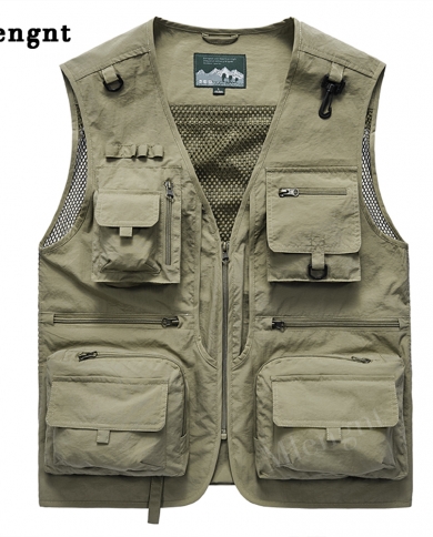 Men Multi Pocket Classic Vest Unloading Quick Dry Mesh Sleeveless Jacket Male Solid Photographer Waistcoat With Many 14 