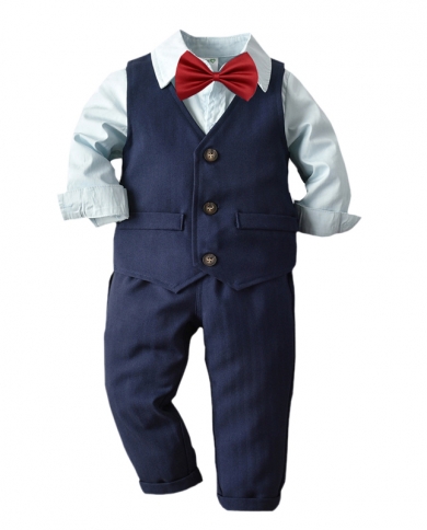 Kid Toddler Boy Bow Vest Formal Suit Party Wedding Clothes Solid Shirt Baby Birthday Gift Children Costume Infant Clothi