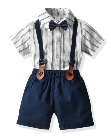 Boys Daily Outfits Kids 1 6 Years Clothing Striped Shirt  Navy Shorts With Bow 4 Pieces Children Costume Fashion Casual