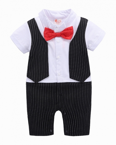 Newborn Baby Boys Romper Summer Clothes Black  Grey Cotton Party Dress Infant Jumpsuit Wedding Costume Fashion Children