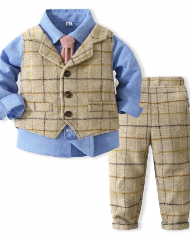 Boys Fleece Clothes Kids Autumn Winter Gentleman Outfits For 1 2 3 4 5 Years Children Formal Vest Wedding Suit Boys Cott