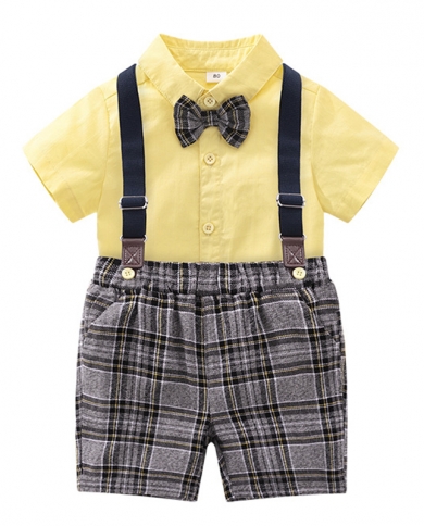 Infant Boys Clothes For 1 2 Years Newborn Summer Anniversary Boutique Costume Set Toddler Solid Shirt Plaid Shorts Cotto