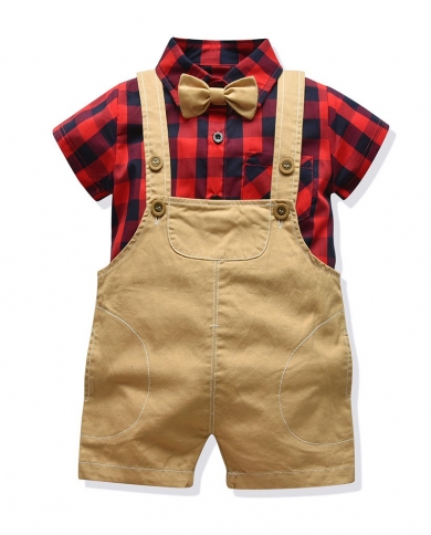 Toddler Boy Clothes Baby Single Breasted Suit Set Plaid Shirt Denim Jumpsuit For Boy Clothing Turn Down Collar Outfit Se