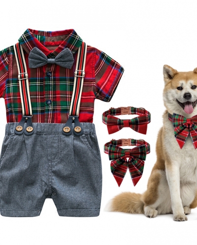 Newborn Boy Baby Formal Set  Adjustable Pet Cat Dog Collar Cotton Birthday Clothes Suit For Boy Romper Toddler Jumpsuit