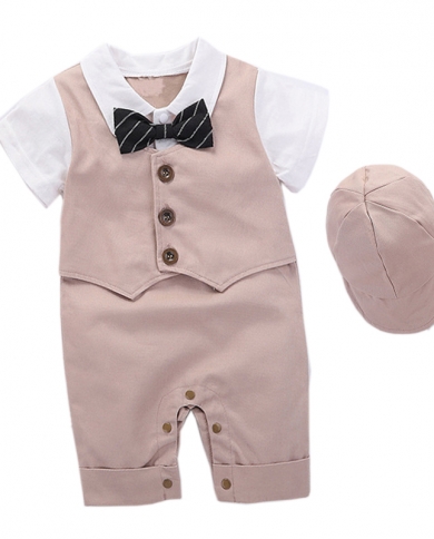 Baby Rompers For Newborn Boys Clothes Peaked Cap With Romper 2 Pieceset Short Sleeve Children Gentleman One Pieces Bott