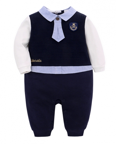 Boys One Piece Patchwork Jumpsuit Letter Embroidery Preppy Style Romper For 0 2 Years Baby Gentleman Host Performance Co