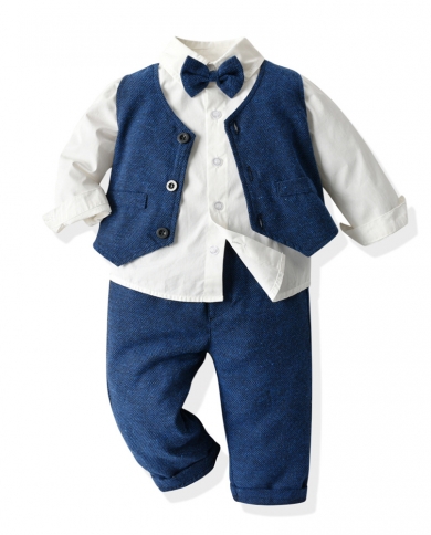 Kids Boys Spring  Autumn Formal Set Cotton Gentleman Vest shirt  Pants  Bow 4 Pcs Costume Children Suit Fashion Kids