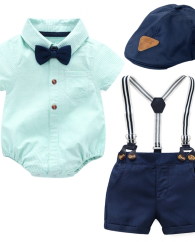 Baby Boy Clothes Romper  Bow  Navy Shorts  Suspenders Belt Sets Infant Clothing Short Outfit  Babys Sets