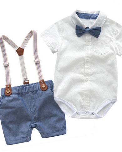 Newborn Baby Boy Bow Formal Romper Clothes Suits Gentleman Party Suit Soft Cotton Jumpsuit  Suspender Pants Infant Todd