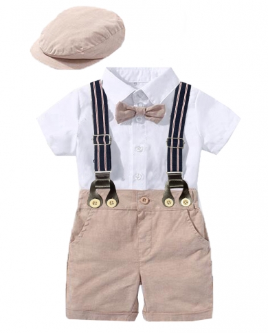 Toddler Boys Romper Boutique Clothing Set Newborn Gentleman Solid Cotton Jumpsuit Shorts Set Baby 1st Anniversary Weddin